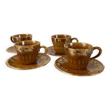 Vintage lot de 4 tasses et soucoupes avec défauts Lunéville Louis XV Honey