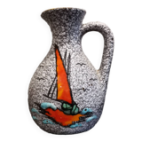 Small vase or jug fat lava Vallauris signed Tess