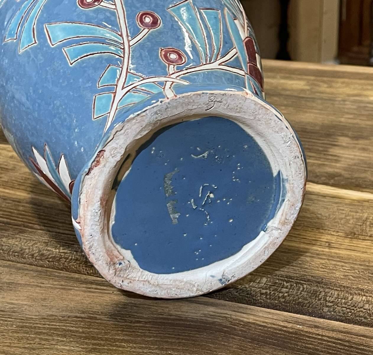 Vase Art déco des années 1930 en faïence émaillée