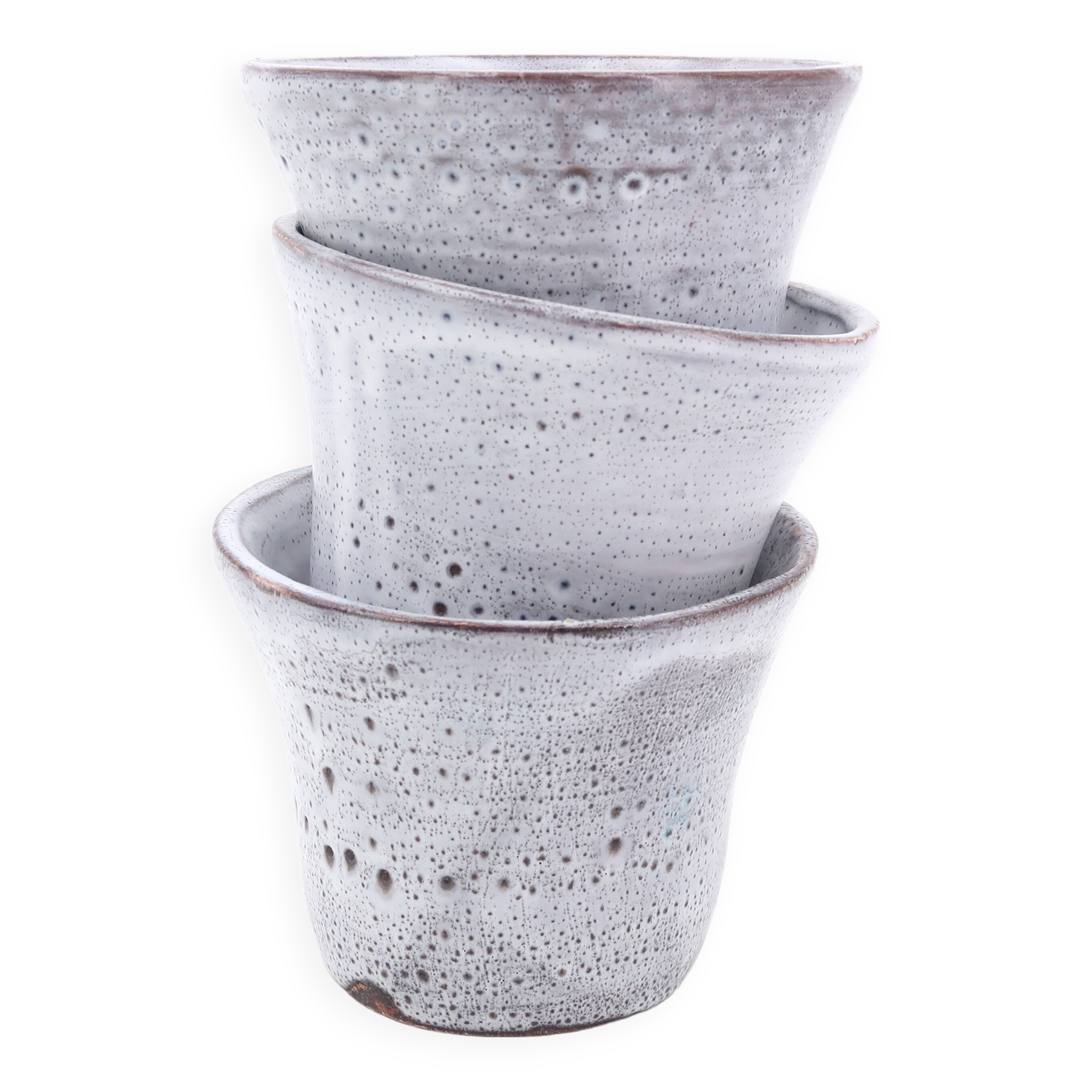 Set of 3 gray ceramic flower pots, Vallauris 1960s