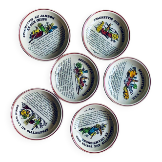 SIX vintage Gien spaghetti plates - Cordon Rouge Series