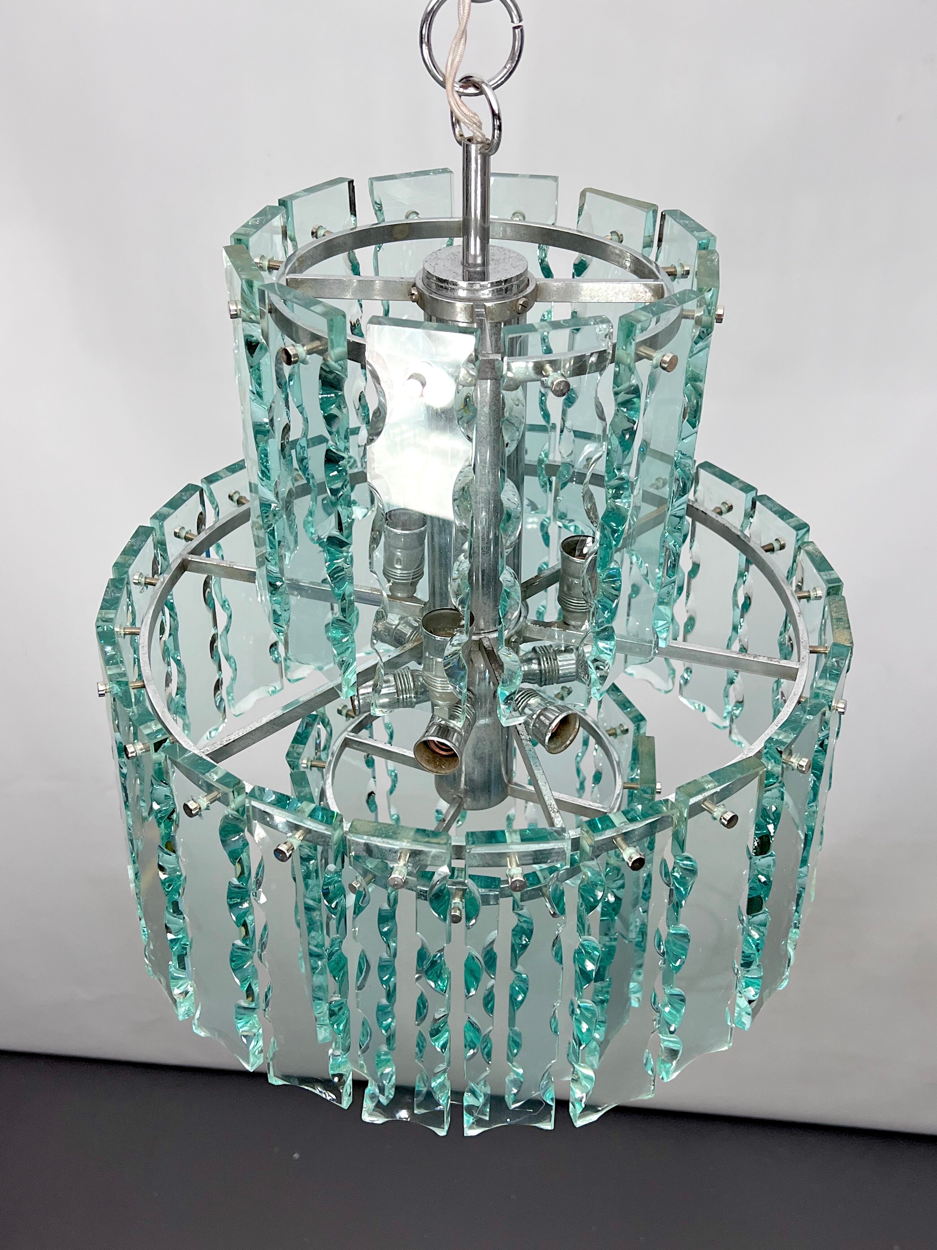Italian cut glass chandelier by Zero Quattro. 1970s