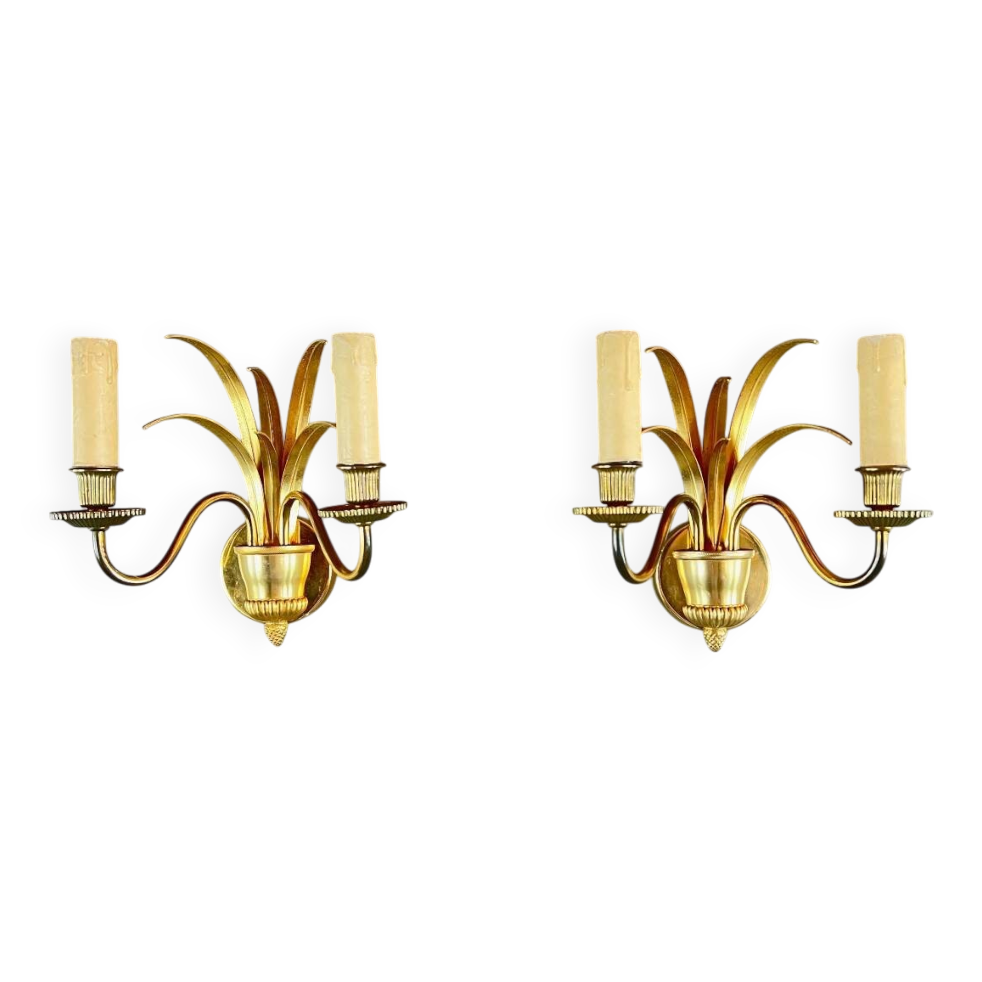 Pair of gilded brass wall lights, 20th century
