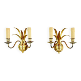 Pair of gilded brass wall lights, 20th century