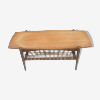 Scandinavian teak and rattan coffee table