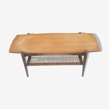 Table basse scandinave en teck et rotin