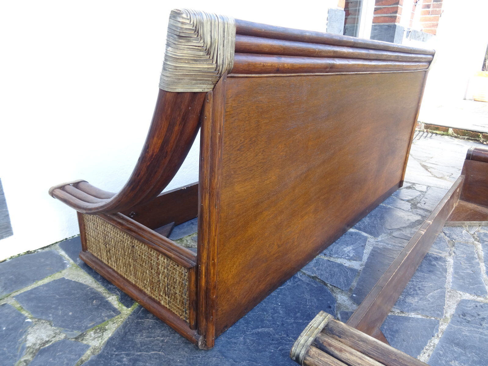 Lit double bambou et rotin années 80