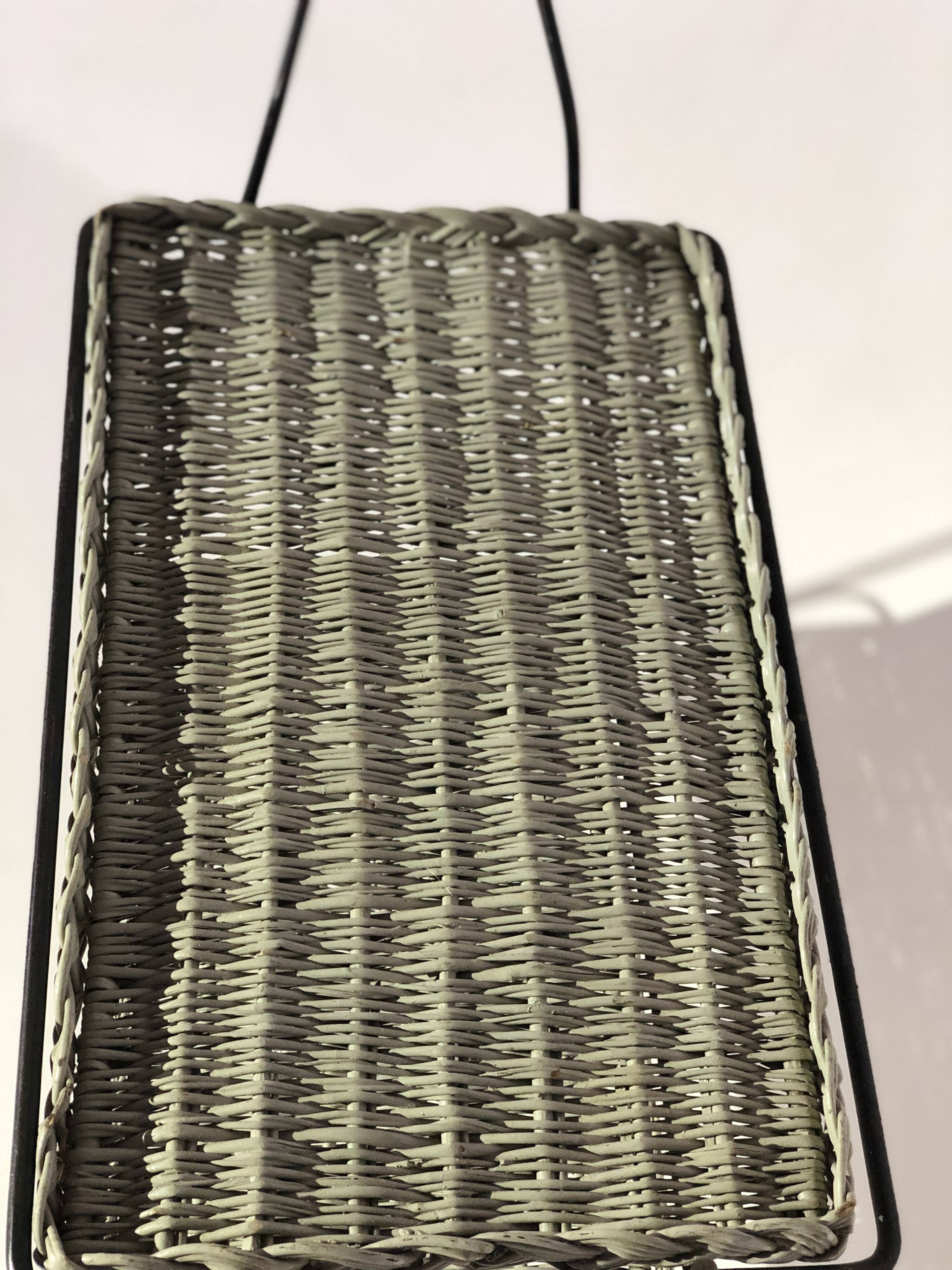 Vintage rolling table from 1960 - green rattan and black tubular metal