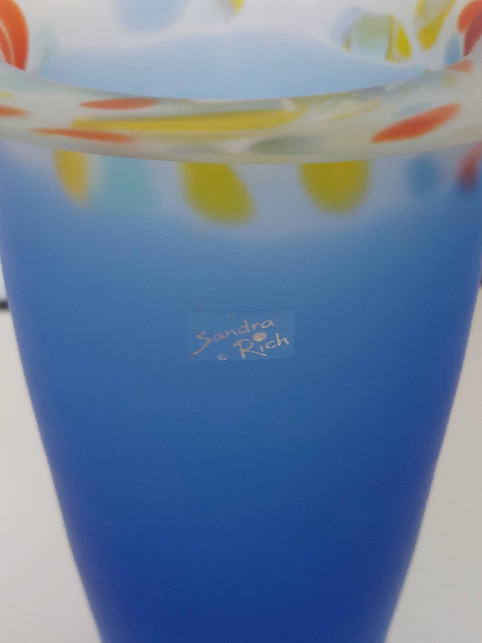 Glass paste vase Signed Sandra Rich