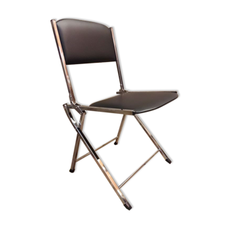 Eyrel folding chairs chromed metal and imitation leather 70s