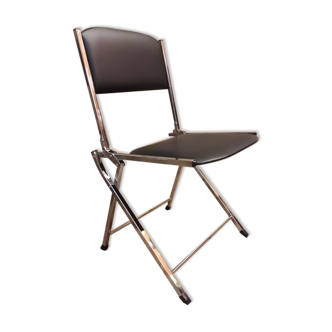 Chaises pliantes Eyrel métal chromé et simili cuir années 70