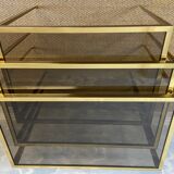 Set of 3 nesting tables in brass, Hollywood Regency, Vereinigte Werkstätten, Germany, 1960s.