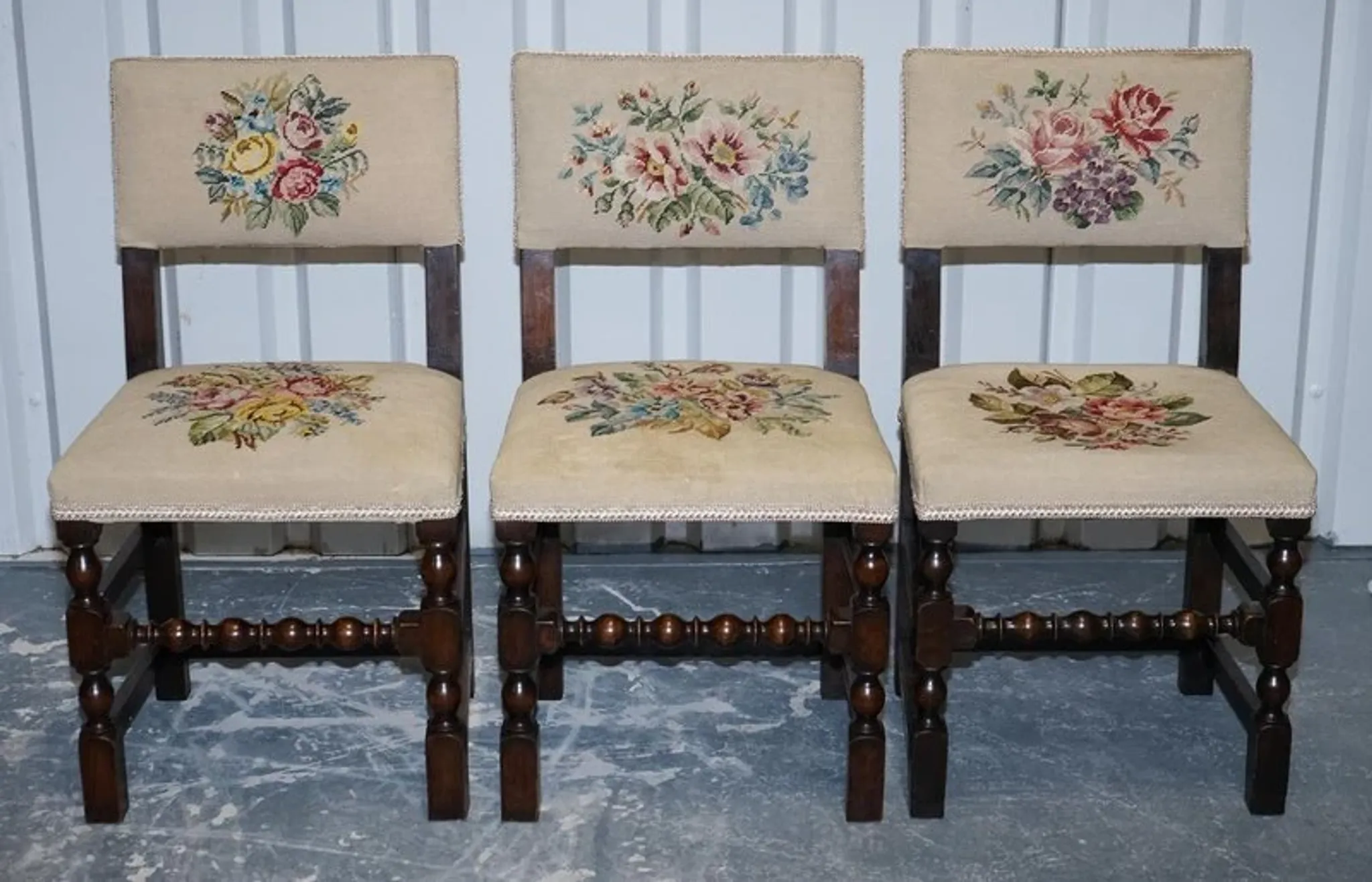 Victorian Floral Tapestry Dining Chairs, England, Set of 6