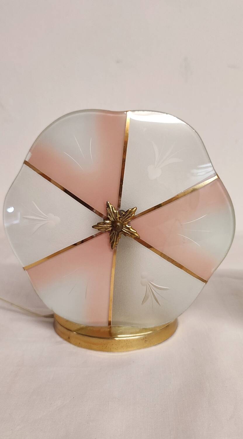 Par de lámparas de mesa de cristal. Spain, 1970s.