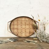 Oval rattan tray from the 70s
