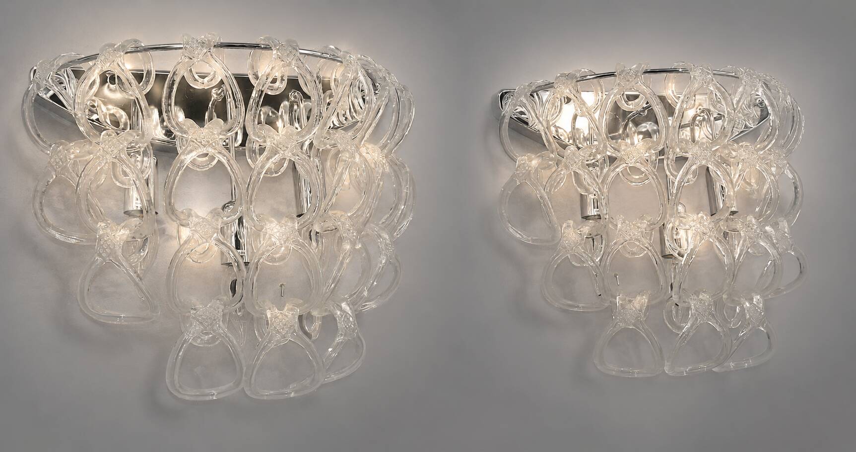 Pair of Art Deco Half-Moon Wall Lights/Hot Water Bottles in Glass & Metal Links