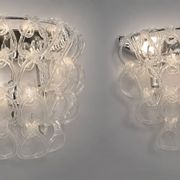 Pair of Art Deco Half-Moon Wall Lights/Hot Water Bottles in Glass & Metal Links