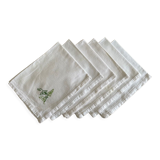 Set of 6 old towels embroidered "the leaves" white - cotton - 42X52 cm