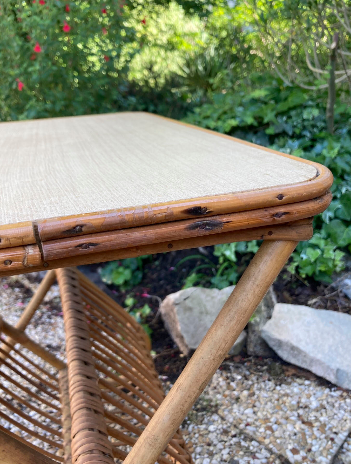 Vintage rattan magazine holder table