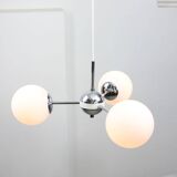 Vintage Italian Chrome and Opaline Sputnik Chandelier, 70s