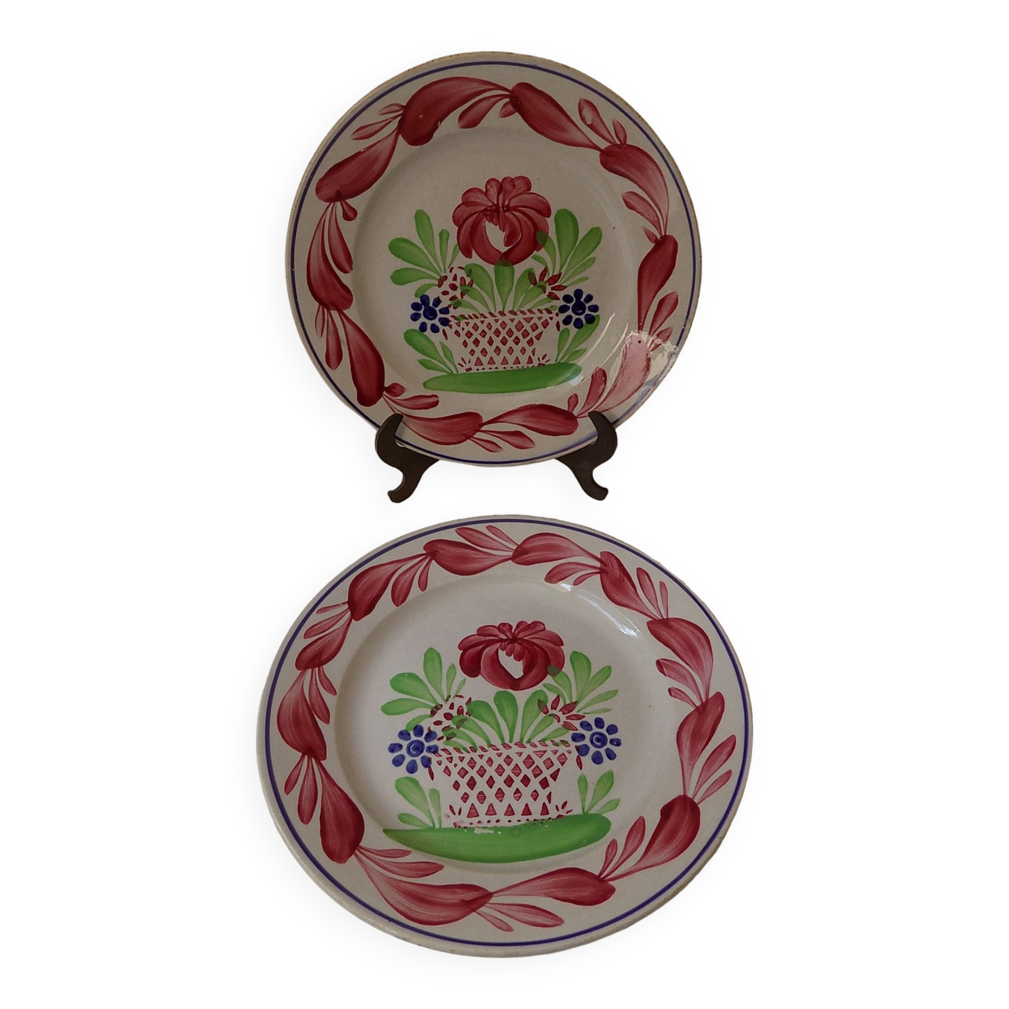 2 assiettes fleuris faïence Choisy le roi