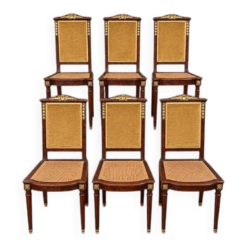 Set of 6 Empire dining chairs – Mahogany, gilded bronze (ombp)