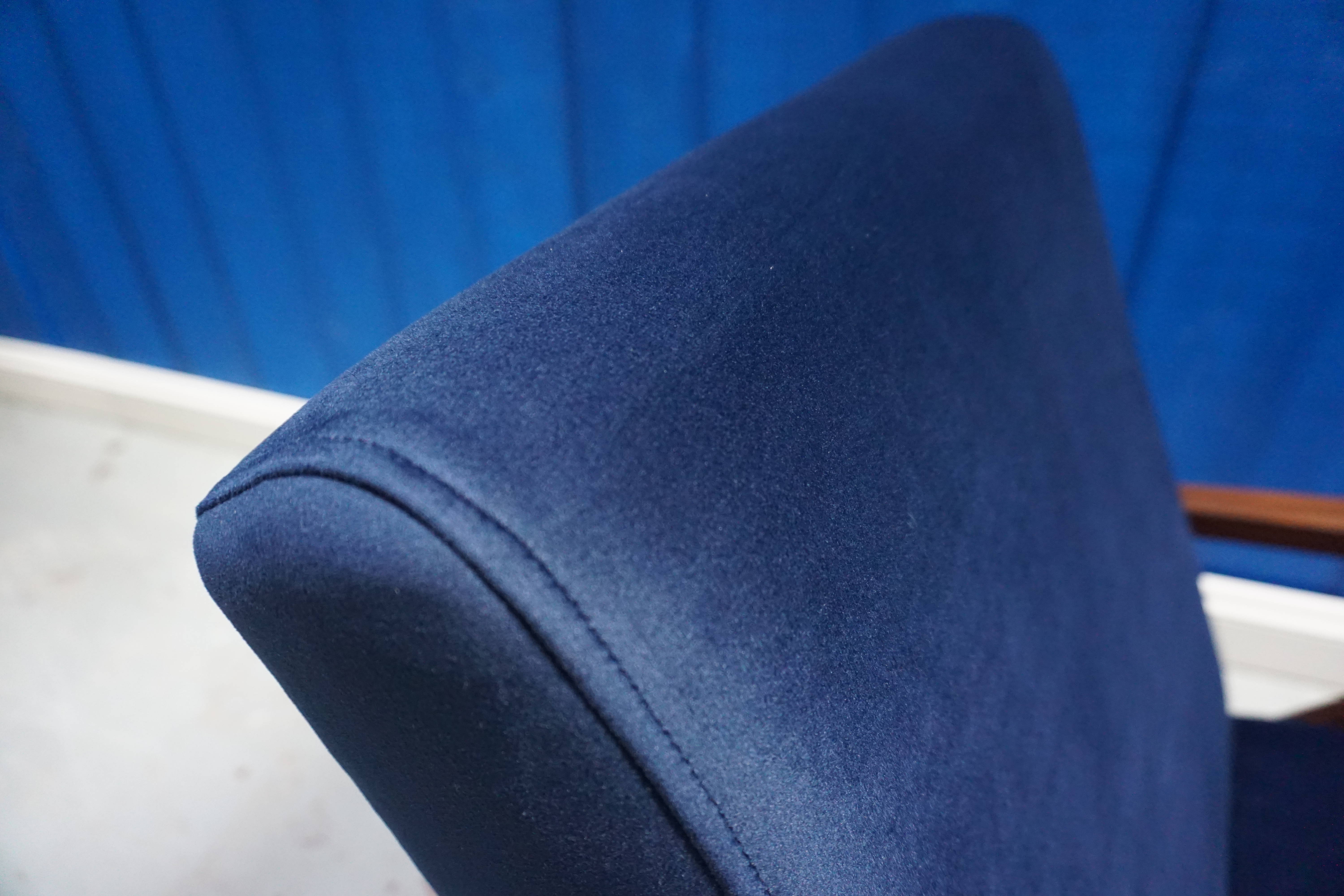 Mid century modern easy chairs from 1960's in navy blue velvet, set of 2