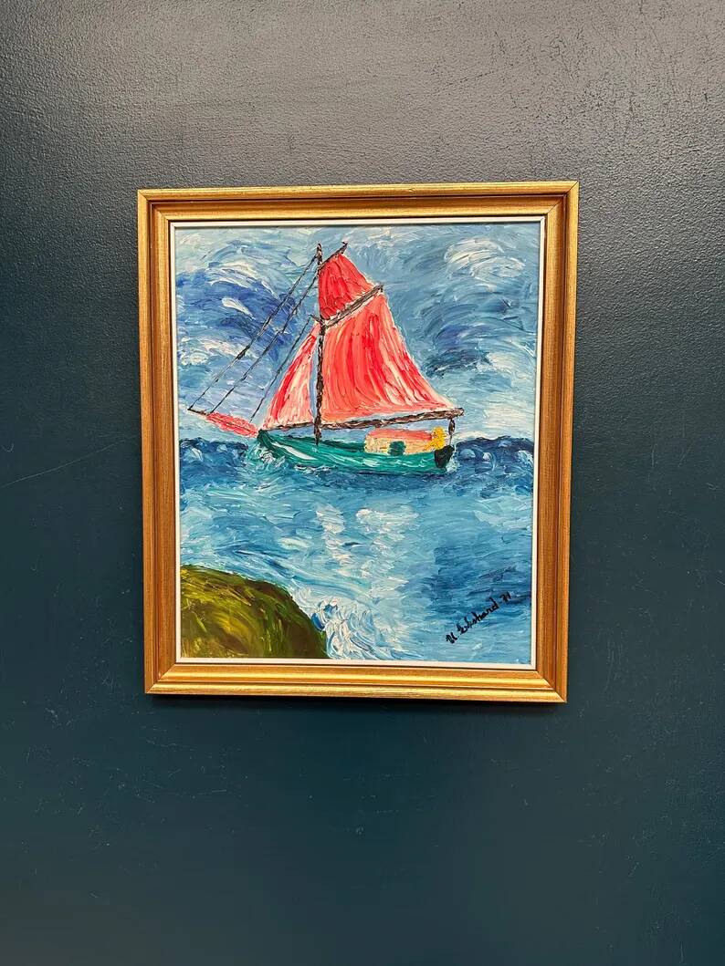 Original Swedish Oil on Panel – “Sailboat on the Water” by U. Ekshard – Signed – Dated 1971 – Vintage & Framed