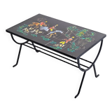 Vintage 1950 coffee table side table ceramic & metal hunting