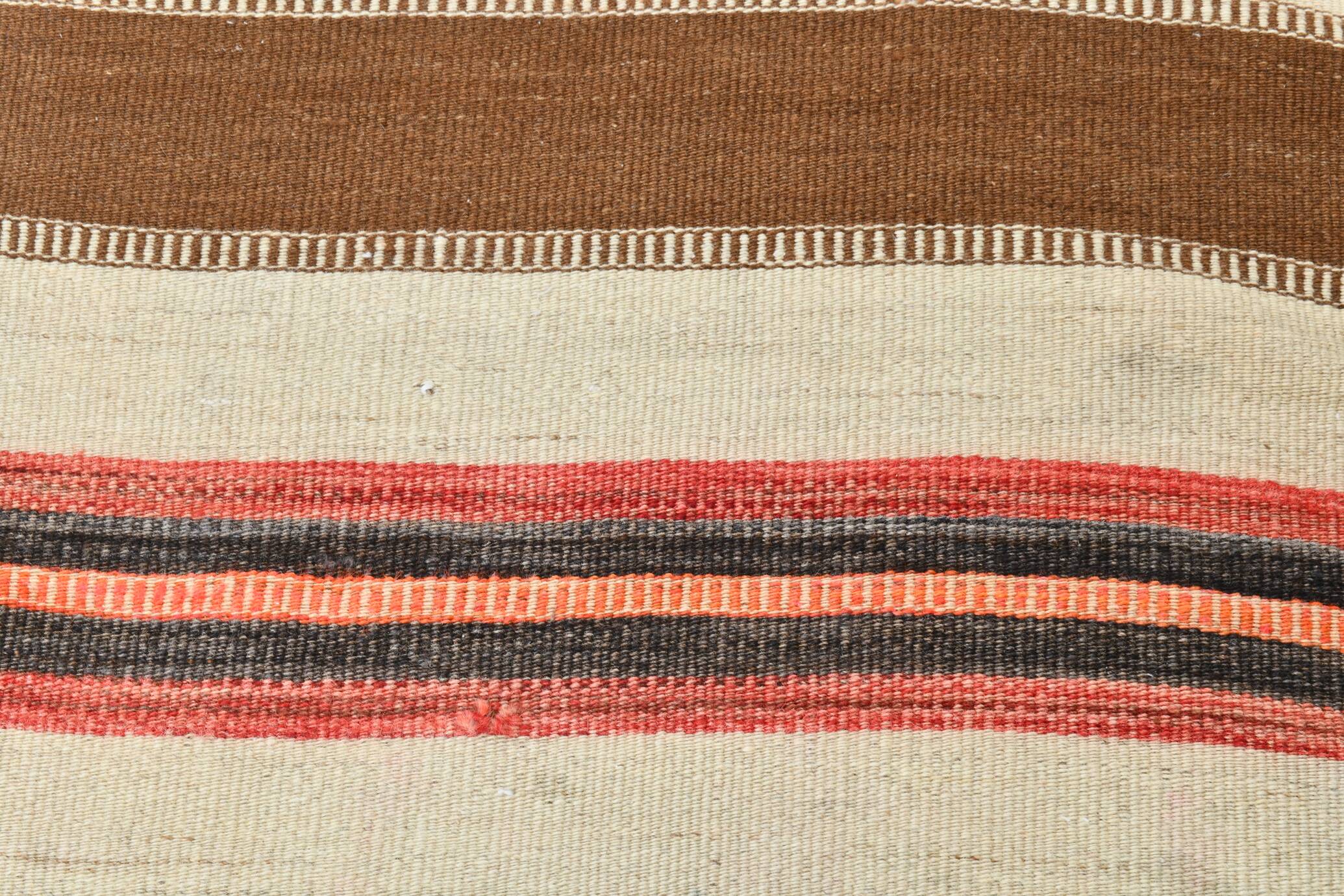 3x11 Beige Brown Striped Pattern Kilim Runner Rug, 78x327Cm