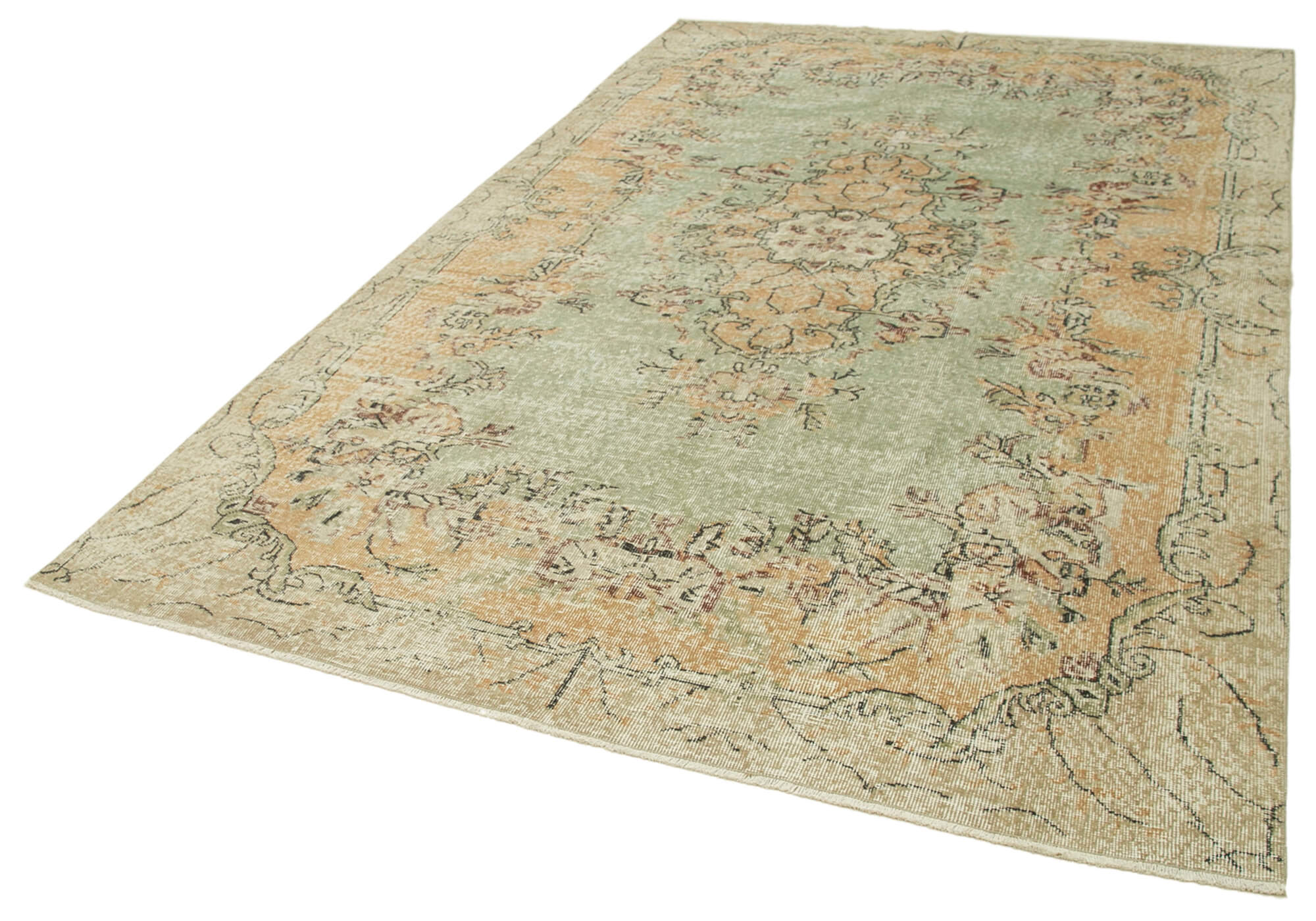Handmade antique oriental beige carpet 198 cm x 311 cm
