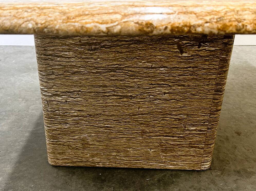 XL vintage square caramel travertine coffee table, 1980s
