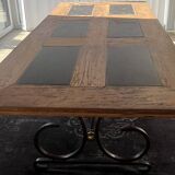 Teak table with blue stones