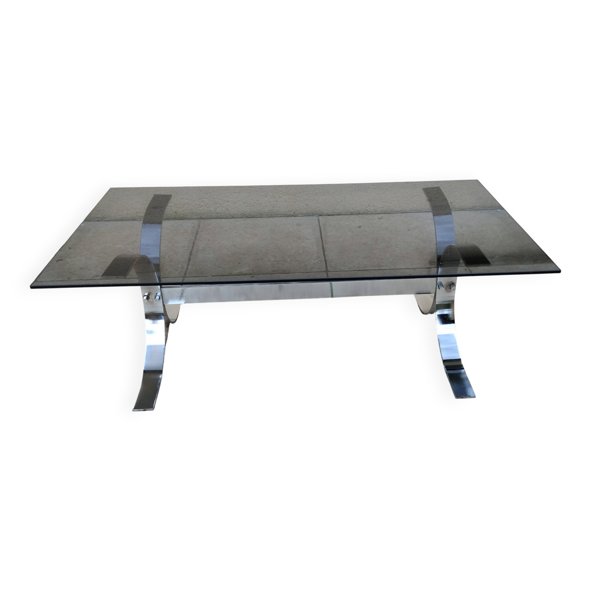 Vintage Design Coffee Table Smoked Glass, Chrome 19