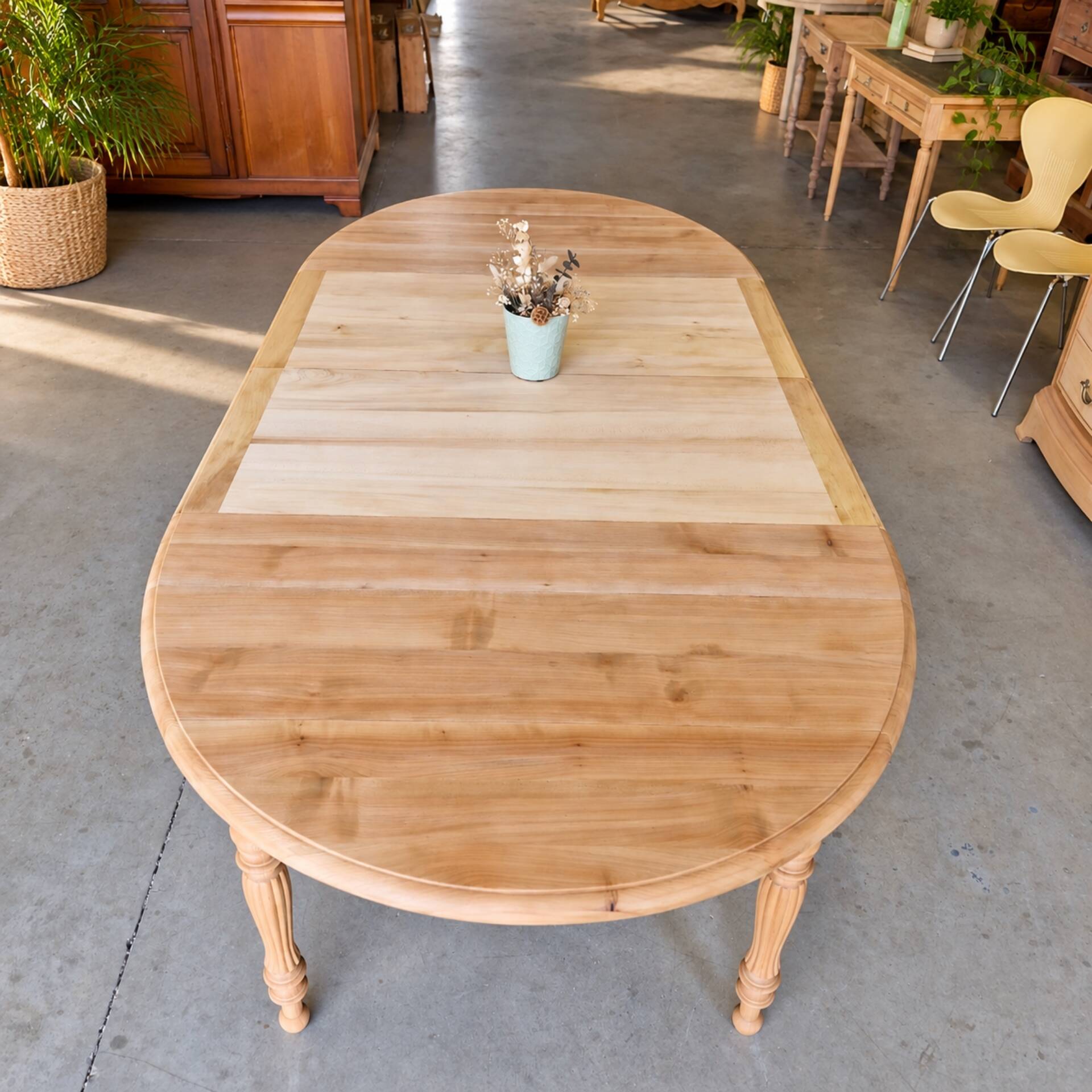 Oval solid cherry wood table with drop leaves + 2 extensions