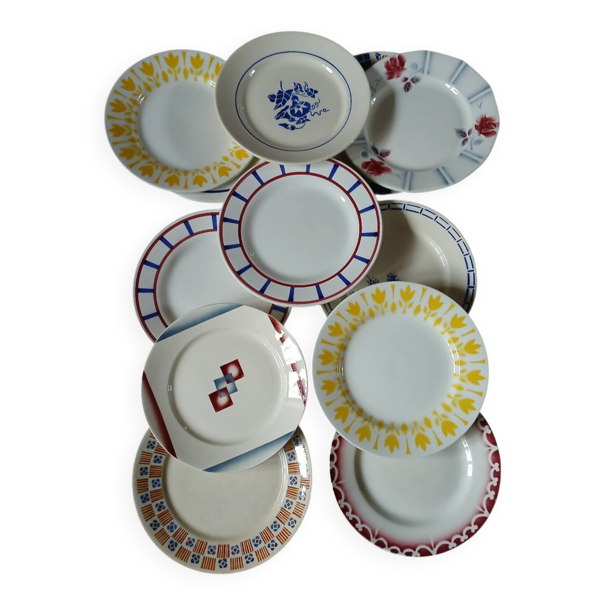 12 mismatched antique dinner plates