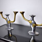 Pair of brutalist candle holders by David Marshall, 1980, Spain