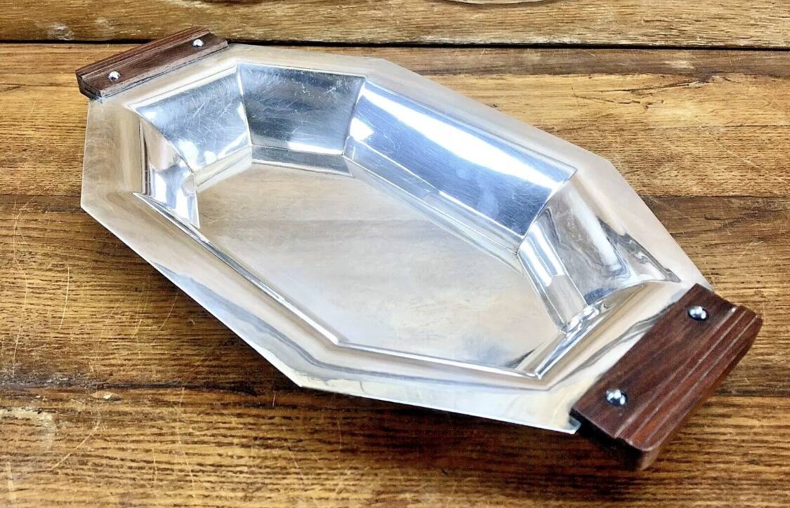 Bannette basket bread basket Art Deco silver metal Rosewood Christofle Alfenide