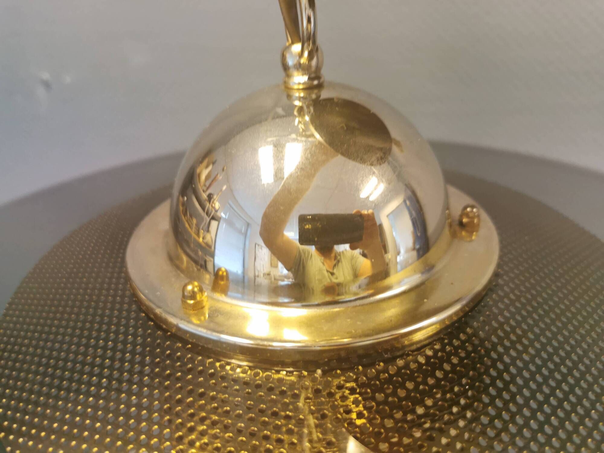 Original Belid T 391 pendant light in gold-coloured metal and smoke-coloured glass