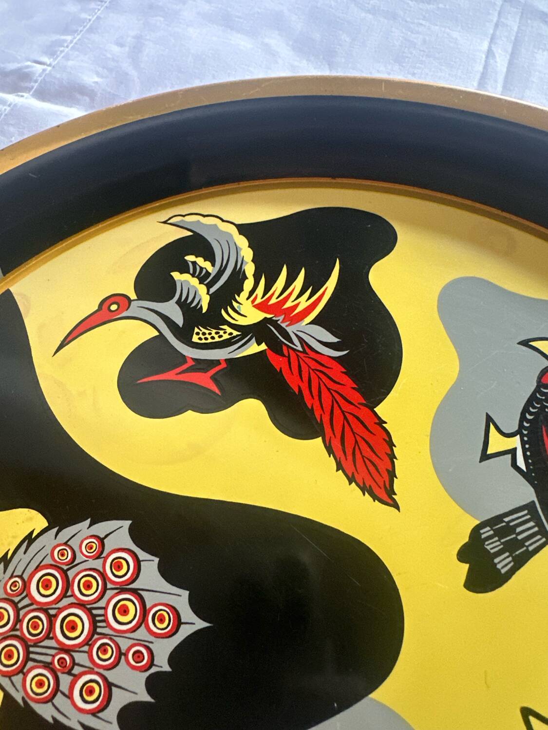 Round Vintage 1950s Tin Plate painted in the Style of Jean