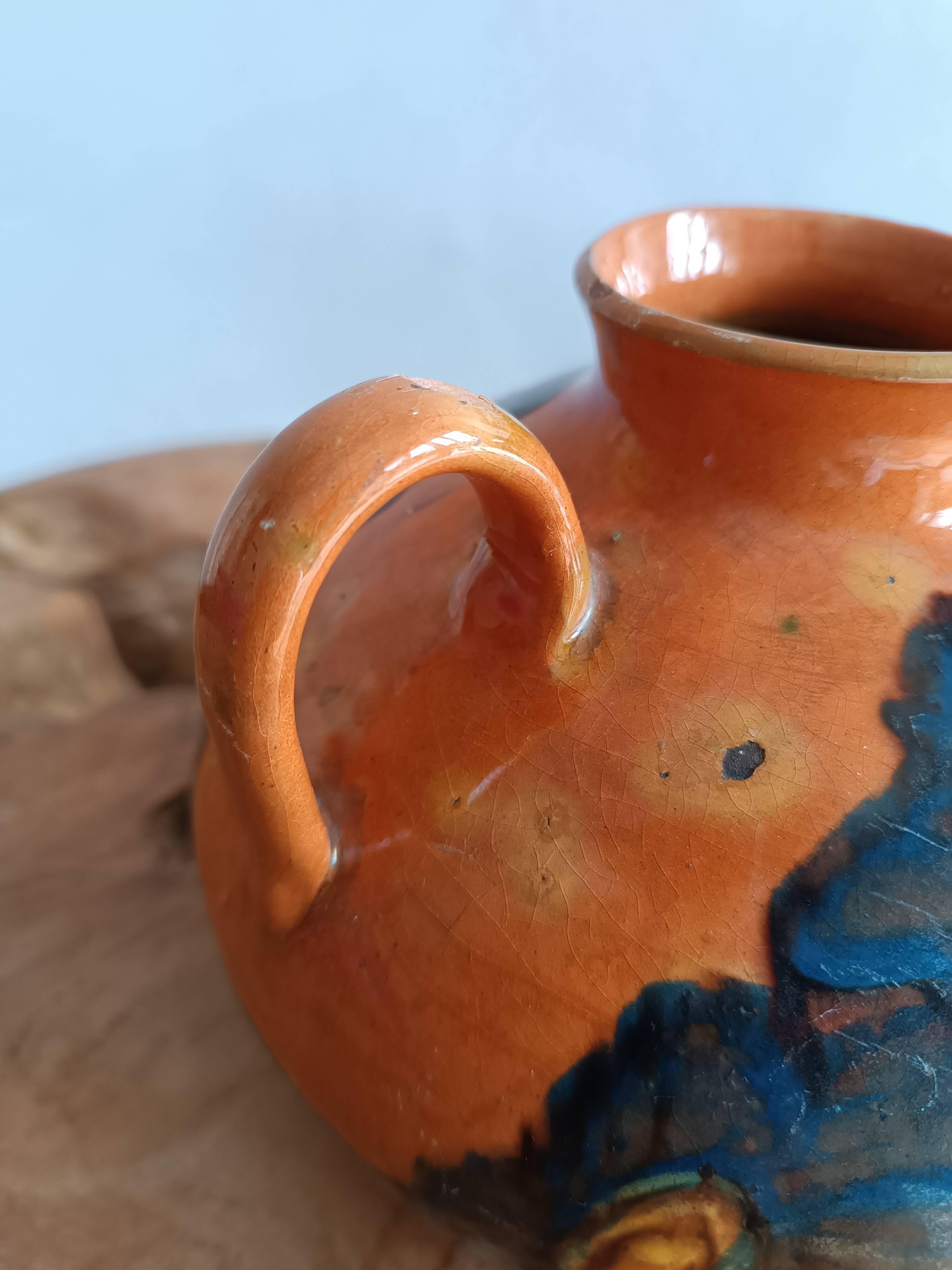 Emile SIMONOD (1893-1977) Glazed ceramic vase with handles Savoie France