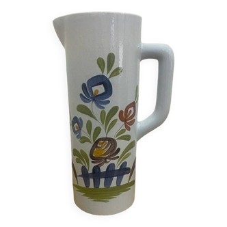 Old Quimper gf white ceramic pitcher with painted flower decoration