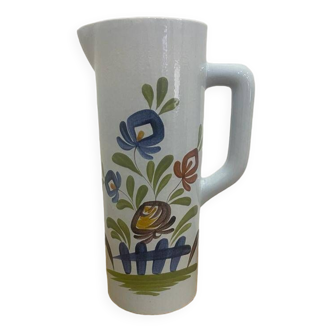 Old Quimper gf white ceramic pitcher with painted flower decor