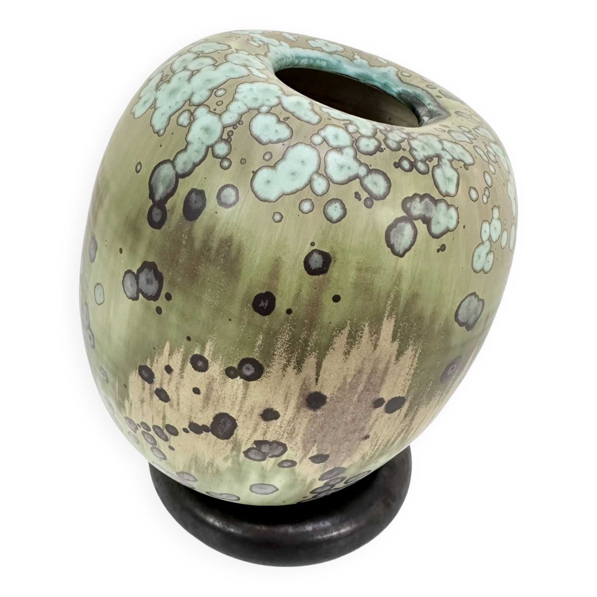 Glazed ceramic art vase with standing ceramic ring by Hanne Wydra-Jantz, Germany 1980