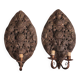 Pair of wall sconces in embossed brass with floral patterns, wall lamp, sconce.