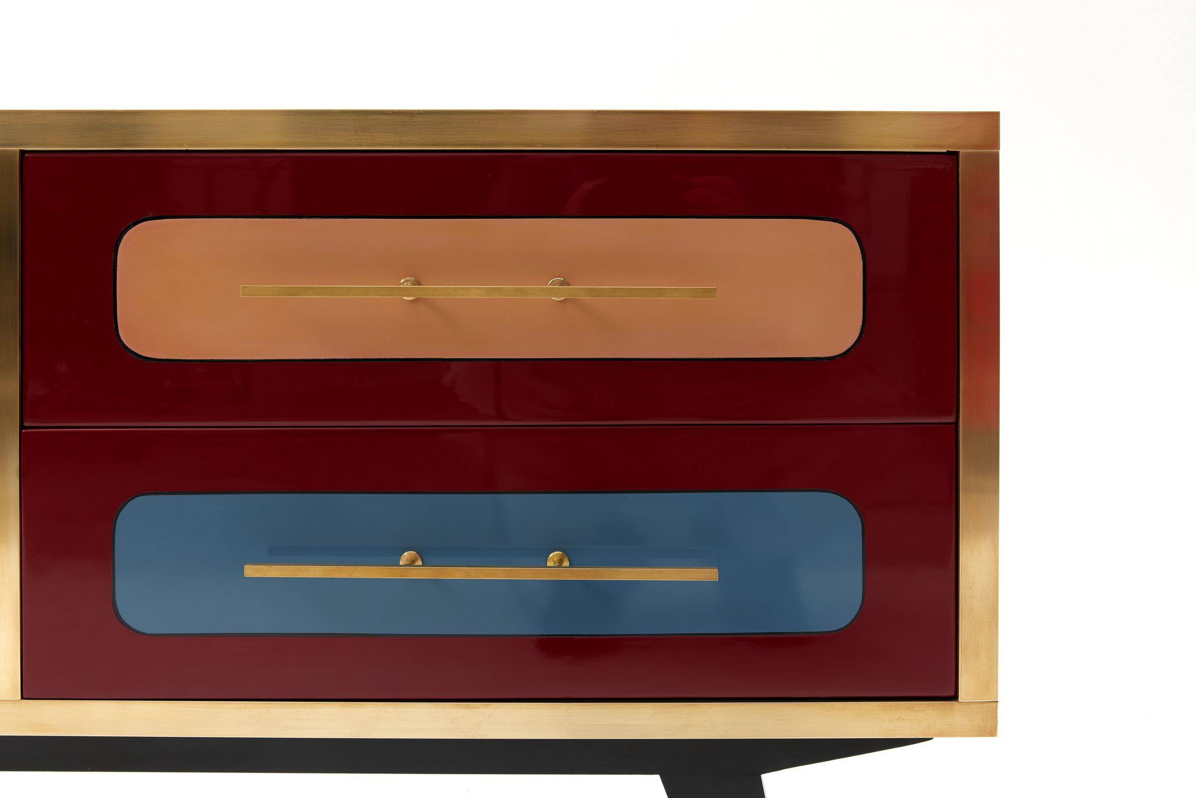 Mid-Century Italian Wood, Brass & Glass Sideboard, 1960s.
