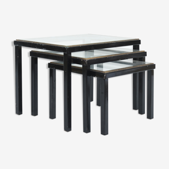3 black painted metal tables