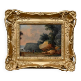 Painting "Path Leading to the Sea", oil on panel, in the style of Jean Pillement – late 19th century.