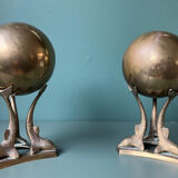 Mid century brass bookends dolphins with ball, france, 1950s