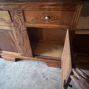 Two-body buffet, antique carved wooden – Art Nouveau – display case and mirror